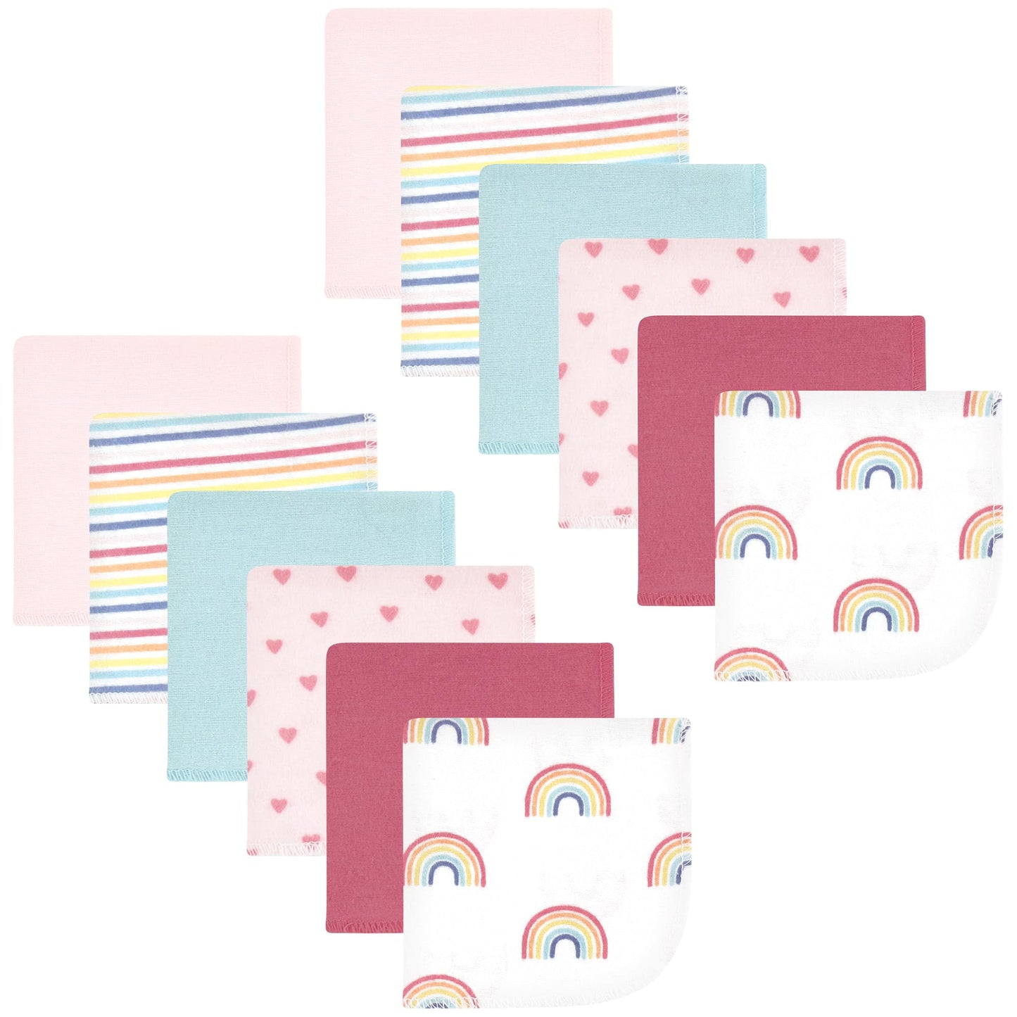 Hudson Baby Unisex Baby Flannel Washcloths, Creative Rainbow 12Pk, One Size