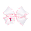 Wee Ones Girls' Easter Embellished Grosgrain Bow With Moonstitch Edge On A Weestay Clip, Handmade, Medium, Bunny Face Embroidery