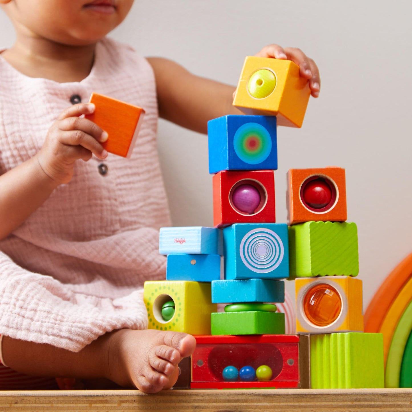 HABA Fun with Sounds Wooden Discovery Blocks with Acoustic Sounds (Made in Germany), 1-2 Years, 6 pieces