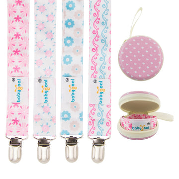 Babygoal Baby Girl Pacifier Clips With Pacifier Case, 4 Pack Metal Teething Clips & Pacifier Clips For Boys And Girls Fits Most