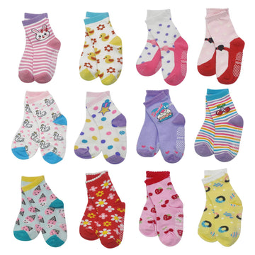 12 Pairs Toddler Girl Socks Lovely Assorted Strawberry Kids Socks Non Skid Slipper Socks Grips 12-36 Months 1-3 Years Old Baby