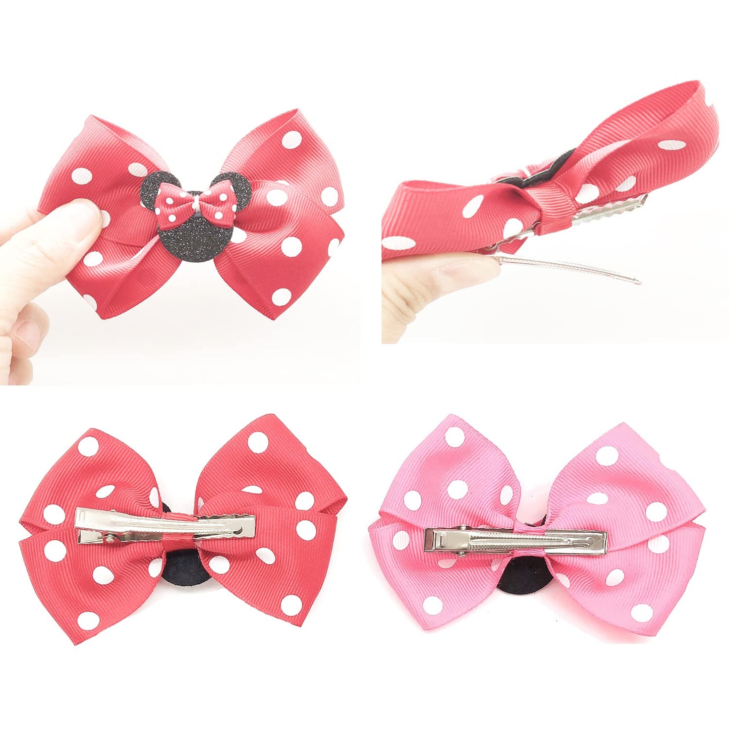 Rcjera Hair Clip, Baby Girl Mouse Ears Hair Bows Clips, 4Pcs Polka Dot Hair Accessory For Baby Kids Girls Women, Mice Hair Acces