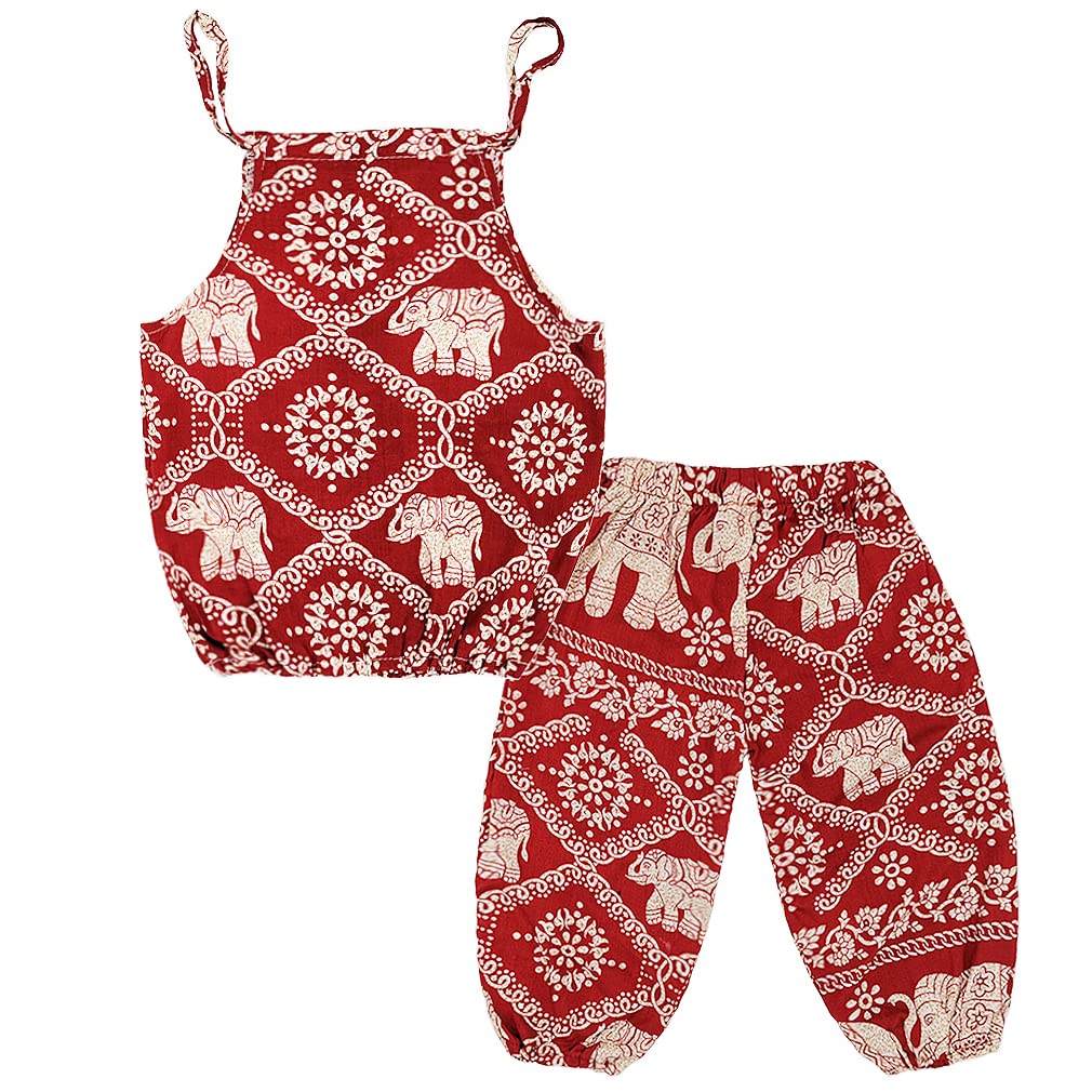 Baby Girls Boho Elephant Tops Harem Pants 2 Piece Outfits Red 110 – WBBAPB07Q6JGWXJ