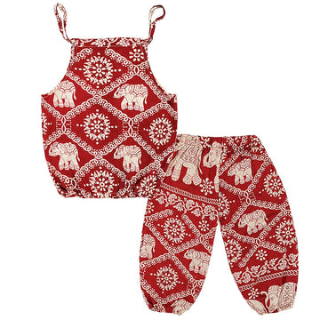 Baby Girls Boho Elephant Tops Harem Pants 2 Piece Outfits Red 110