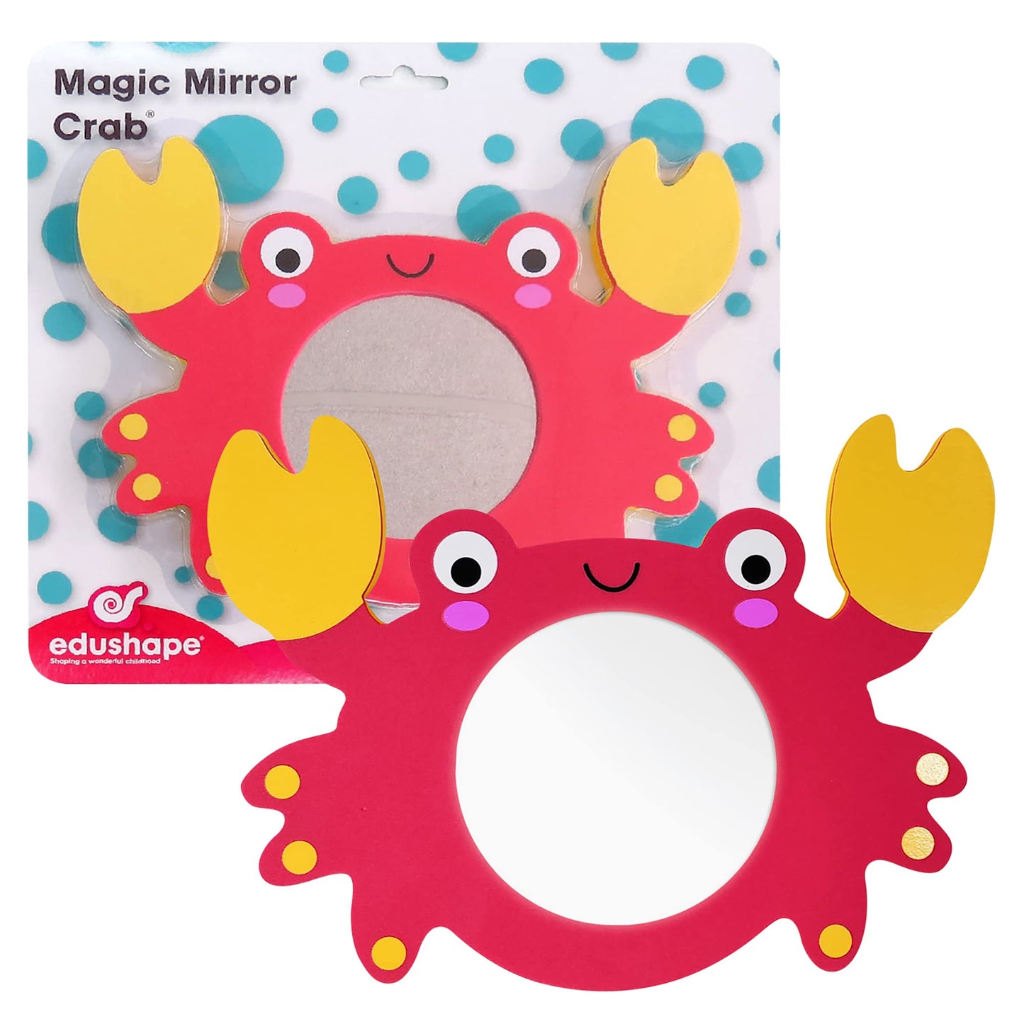 Edushape Magic Mirror - Shapes Crab Baby Mirror, Foam Bath Toys for Toddlers 1-3, Learning Cause & Effect, Cognitive Skills