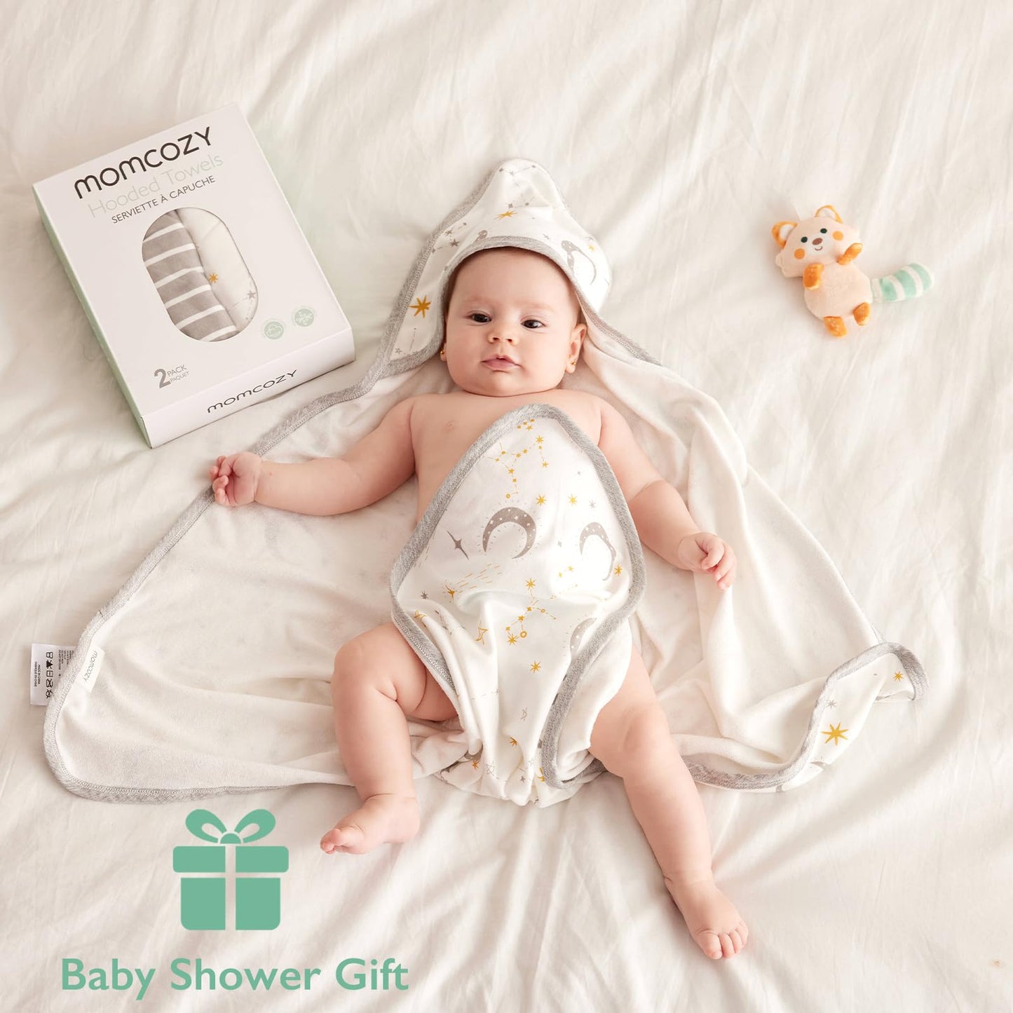 Momcozy Hooded Baby Towel, 2 Pack Baby Bath Towel With Large 35 X 35 Inch, Super Soft Cotton And Hooded Towel For Newborn, Toddl
