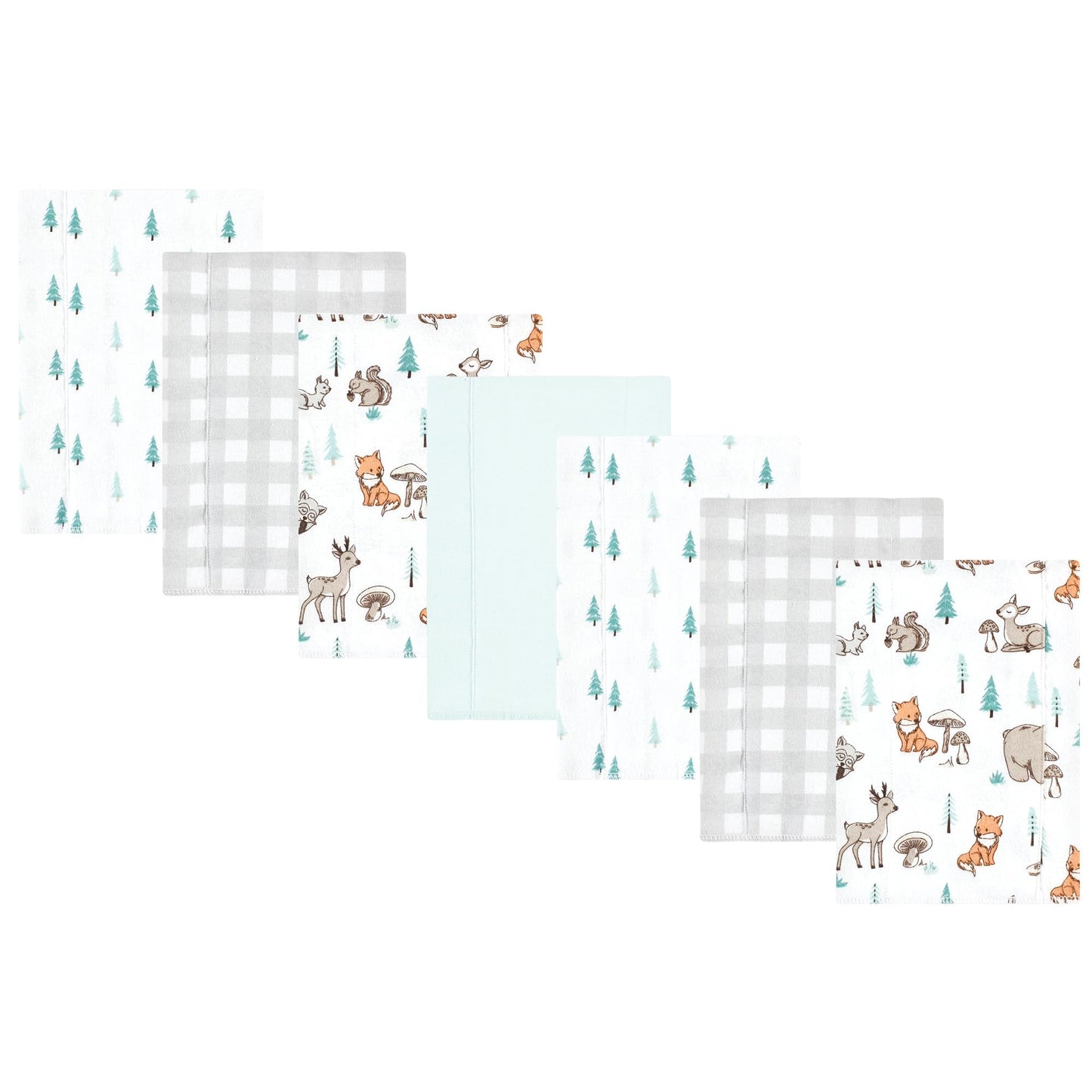 Hudson Baby Unisex Baby Cotton Flannel Burp Cloths, Neutral Woodland Pals 7-Pack, One Size