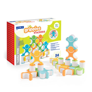 Guidecraft Grippies Stackers - 24 Piece Set, Stem Soft Grip Magnetic Building Toy for Toddlers