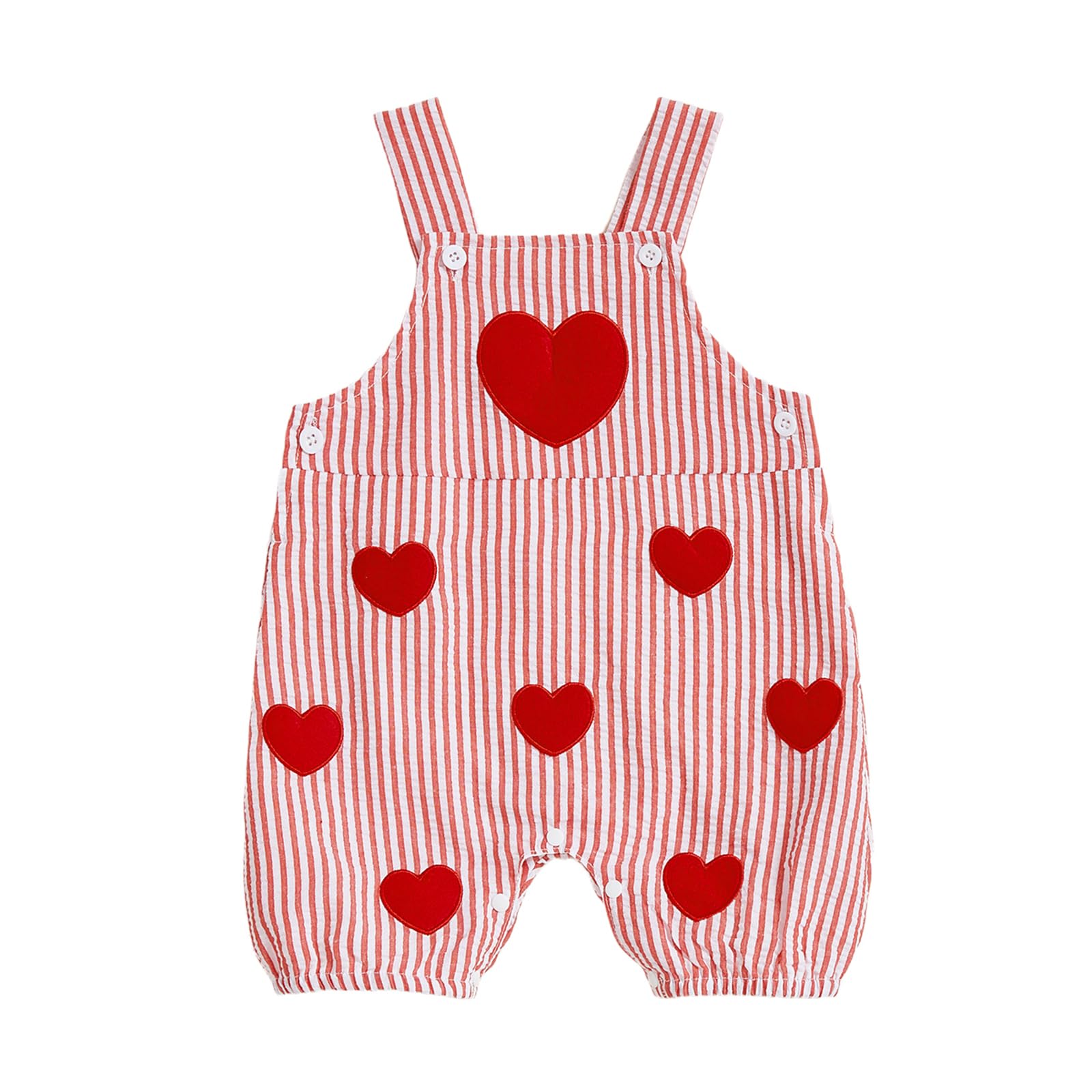 Nibbcoa Baby Boy Valentines Outfit Heart Embroidery Bubble Romper Striped Sleeveless Onesie Newborn Boy Clothes (Red, 12-18 Mont