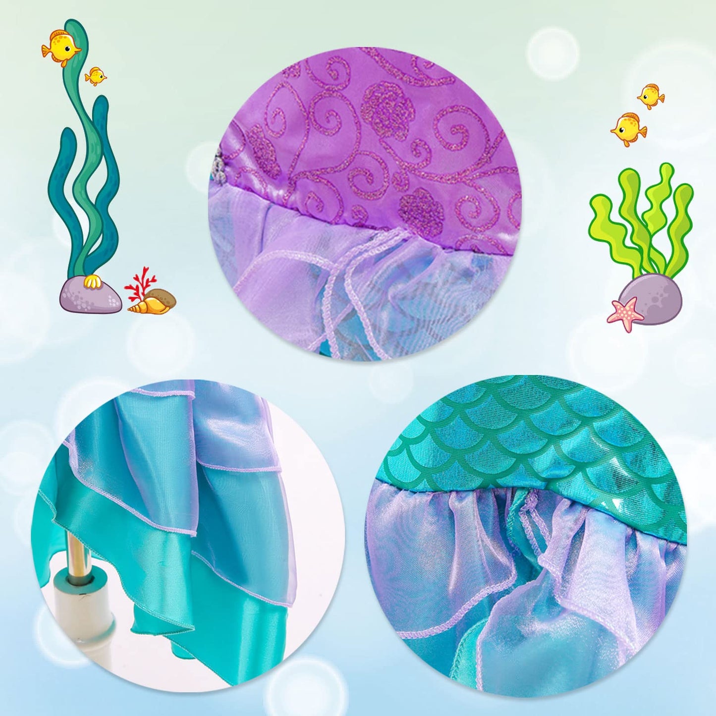 Oskiner Mermaid Costume For Girls,Mermaid Dress For Girls Kids (Blue, 4-5Years)
