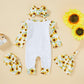 Grnshts Newborn Baby Girl Romper Infant Letter Print Bodysuit Sunflower Jumpsuit+Hat+Headband+Gloves Coming Home Clothes Outfits