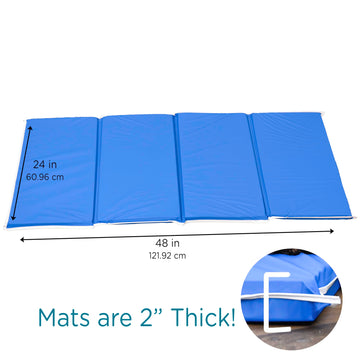 Childrens Factory 2 Inch Thick Folding Rest Mats For Preschool, 4-Section Nap Mats For Daycares, Nursery, Classroom, Blue, 5 Pac
