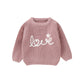 Toddler Girl Valentines Day Sweater Toddler Valentines Day Outfit Love Embroidery Knit Pullover Sweatshirt Top(B-Pink,2-3T)