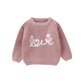 My First Valentines Day Baby Girl Outfit Baby Valentines Day Sweater Love Embroidery Knit Pullover Sweatshirt Top(B-Pink,12-18 M