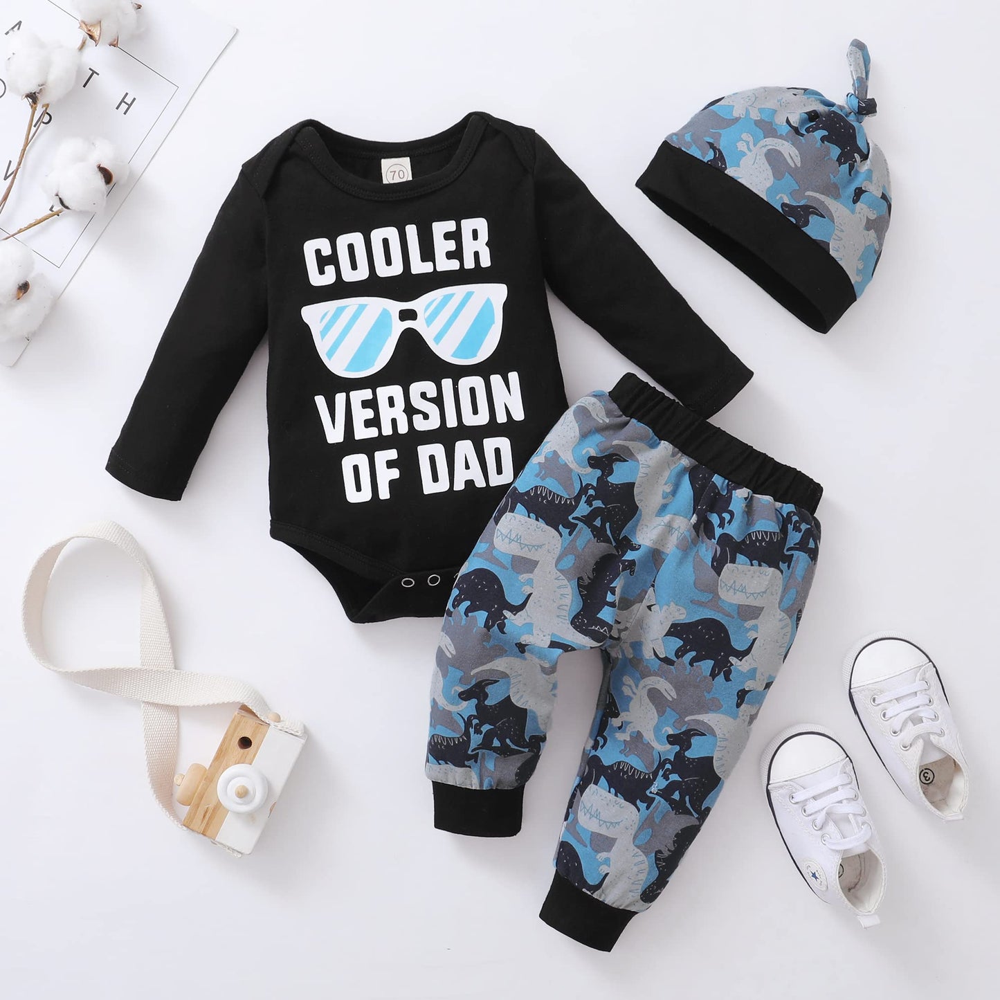 Nzrvaws 3-6 Months Baby Boy Clothes Newborn Toddler Outfit Romper Long Sleeve Letter Printed Dinosaur Top Winter Spring Long Pan