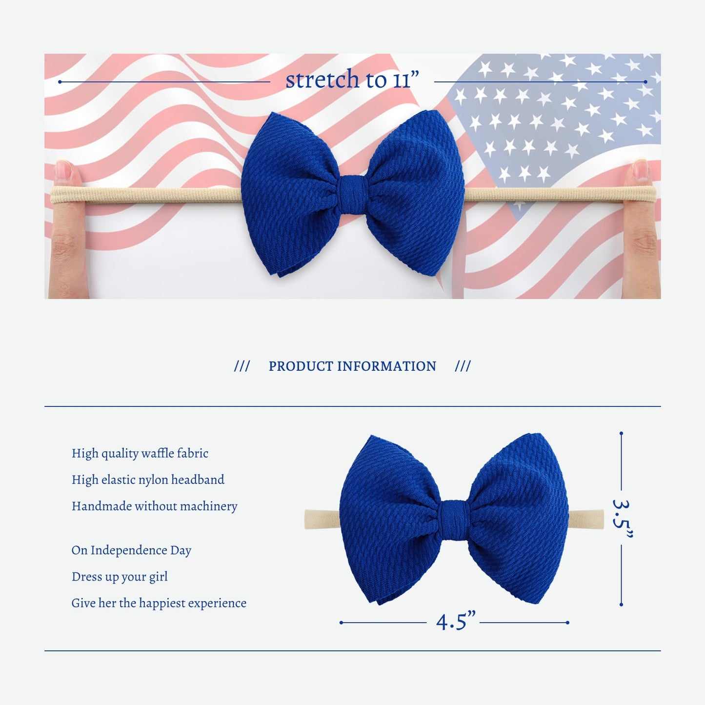Yanjie 4Th Of July Flag Baby Nylon Headbands Bows Red Blue White Star Spangled Hairbands Bows Hair Accessories For Newborns Todd