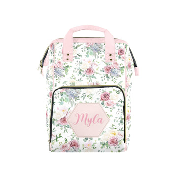 Noverbibi Custom Diaper Bag for Baby Girl - Personalized Floral Nursing Bag with Name - Mommy Daypack Tote
