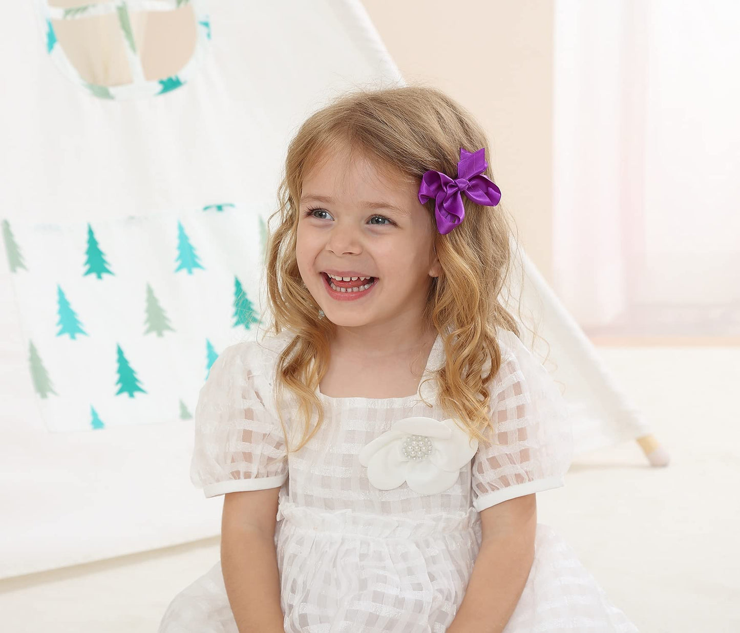 3 Inch Satin Bow For Little Girls - 2 Pcs (Purple)