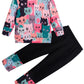 Retsugo Girls Cat Outfit Cat Clothes For Girls Kitty Shirts Cartoon Sweatshirts Top Black Leggings 2Pcs Girl Clothes Fall/Winter
