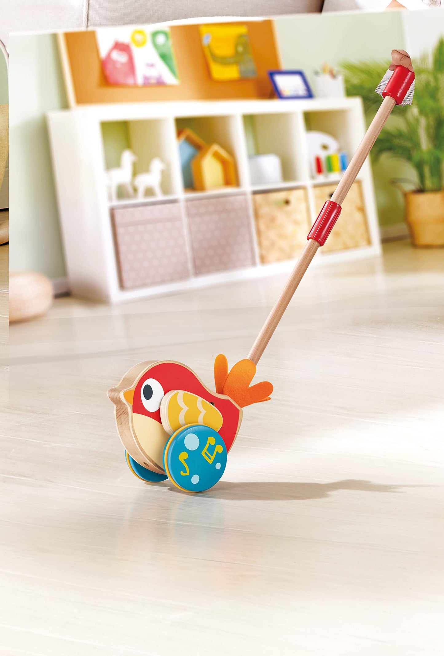 Hape Lilly Musical Push Along | Wooden Push Along Baby Walking Bird, Playful Kids Toy with Detachable Stick, Multicolor, 22.05 I