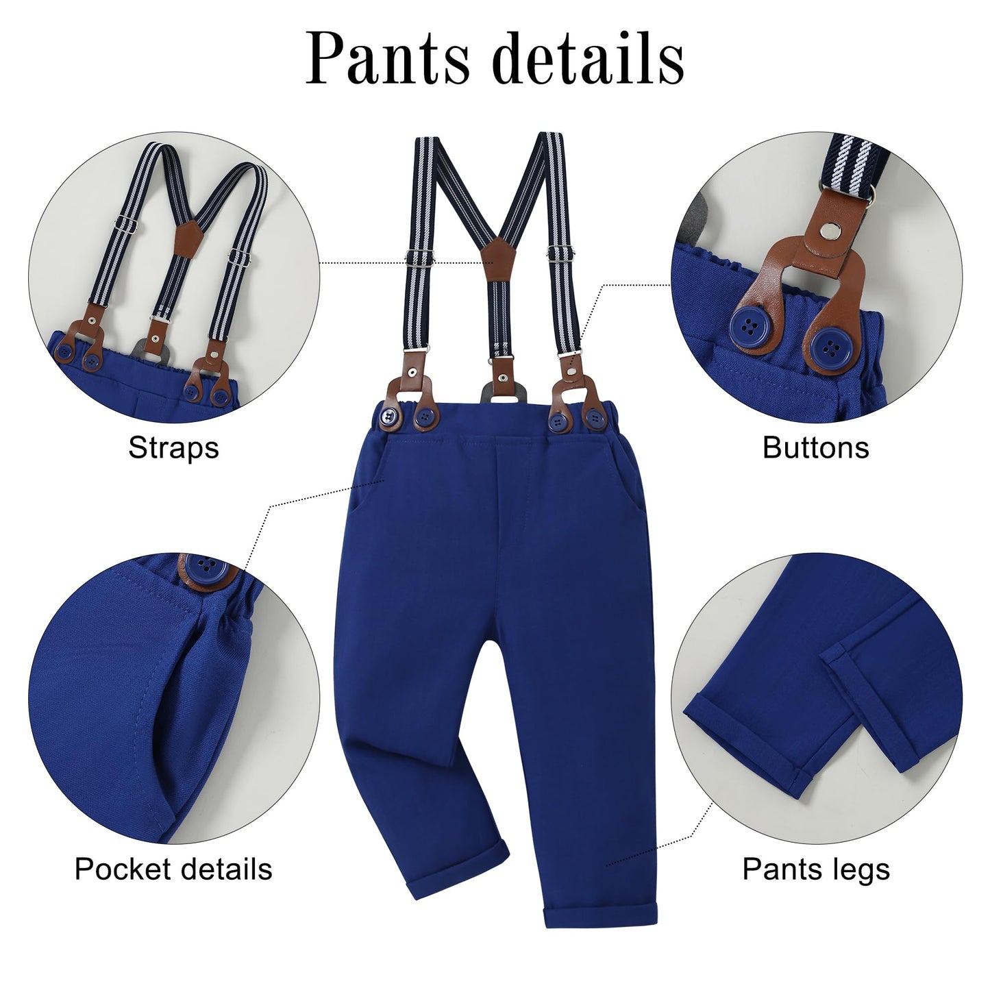 Yallet Toddler Baby Boy Clothes Suit Gentleman Wedding Outfits, Formal Dress Shirt+Bowtie+Vest+Boutonniere+Suspender Pants(V Blu