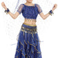 Girls Belly Dance Top Skirt Set Halloween Costume With Head Veil,Waist Chain Dark Blue