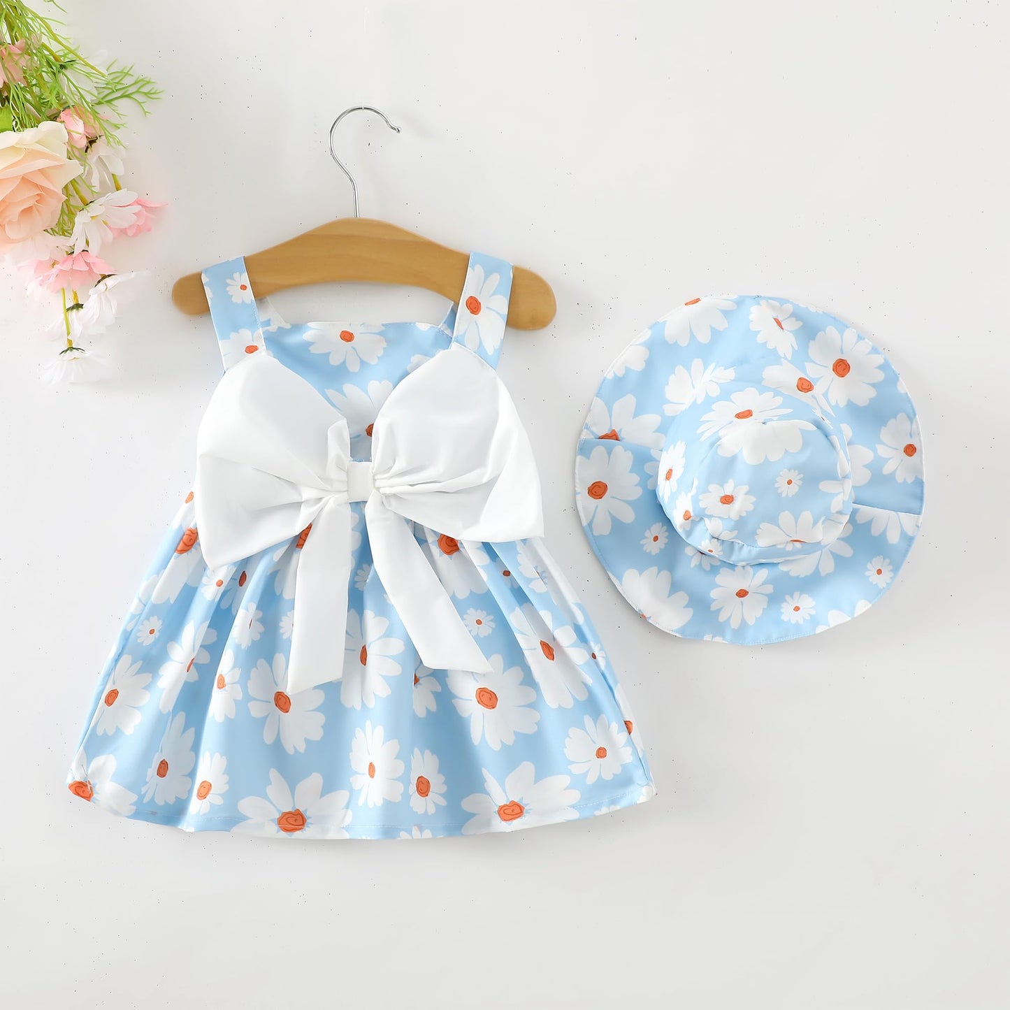 Baby Girl Dress Newborn Boho Summer Dress Halter Short Sleeve Daisy Dresses Blue Baby Outfit Set Infant Clothes For Girls 0-3 Mo