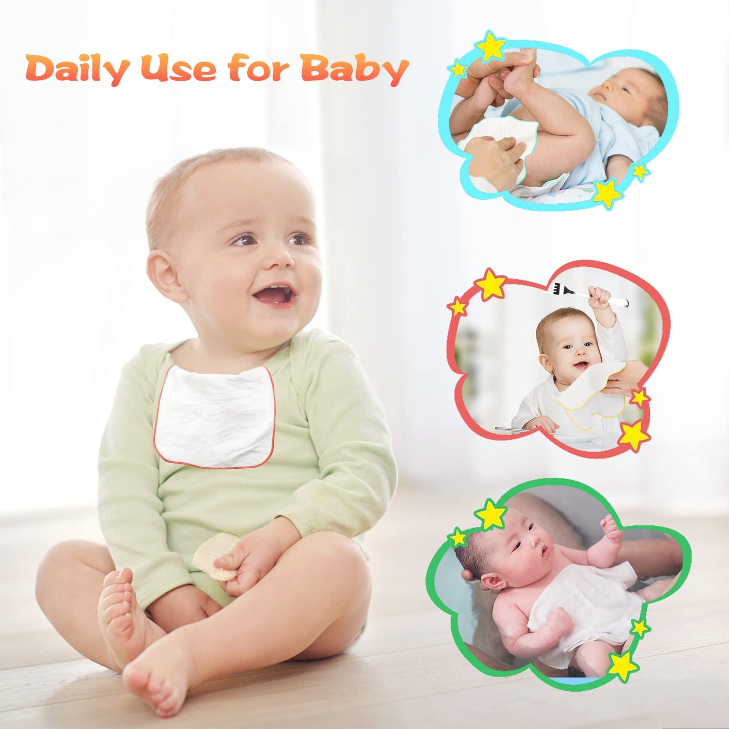Famoplay 54 Packs Flannel Cloth Baby Wipes With Dispenser, Reusable Natural Skin-Friendly Baby Wipes, Body Face Hand Washcloth E