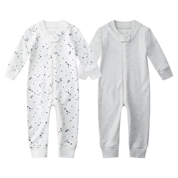 Owlivia Organic Cotton Baby Boy Girl 2 Pack Zip Up Sleep N Play, Footless, Long Sleeve(0-3 Months, Gray Melange+Blue Star)