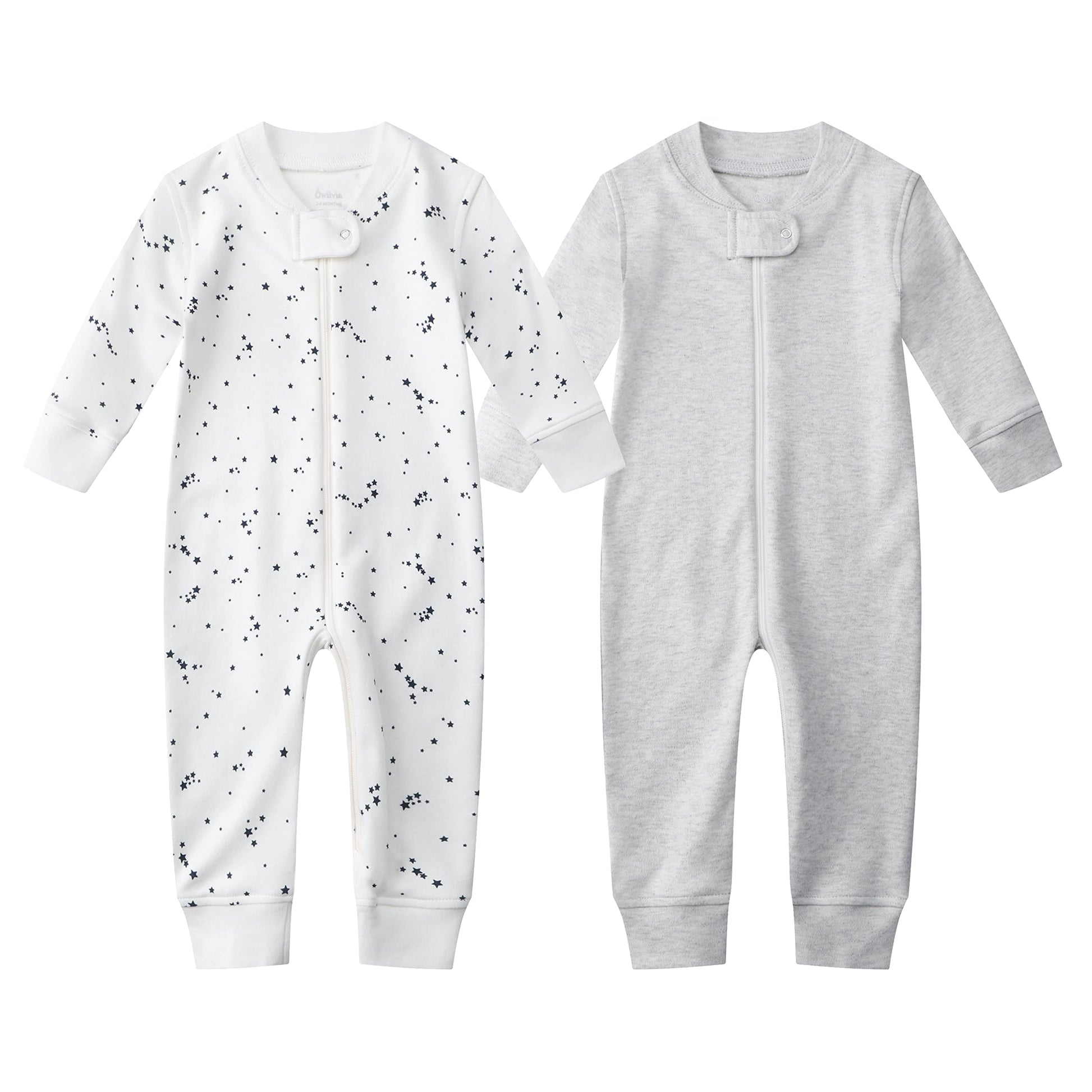 Owlivia Organic Cotton Baby Boy Girl Zip Up Sleep N Play, Footless, Long Sleeve(6-12 Months, Gray Melange & Blue Star)
