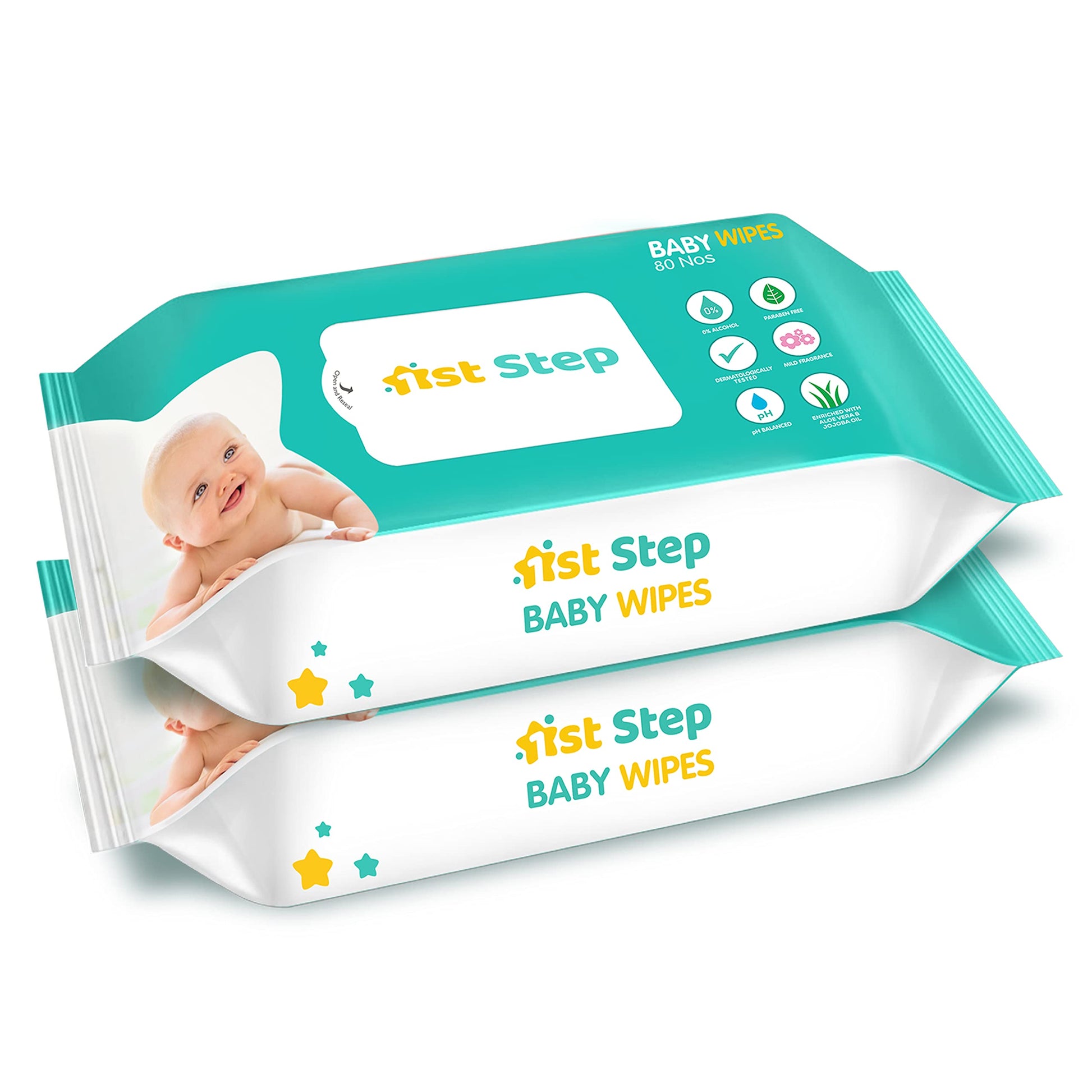 1St Step Baby Wet Wipes Enriched With AloeVera And Jojoba Oil (80Pcs, Pack Of 2)