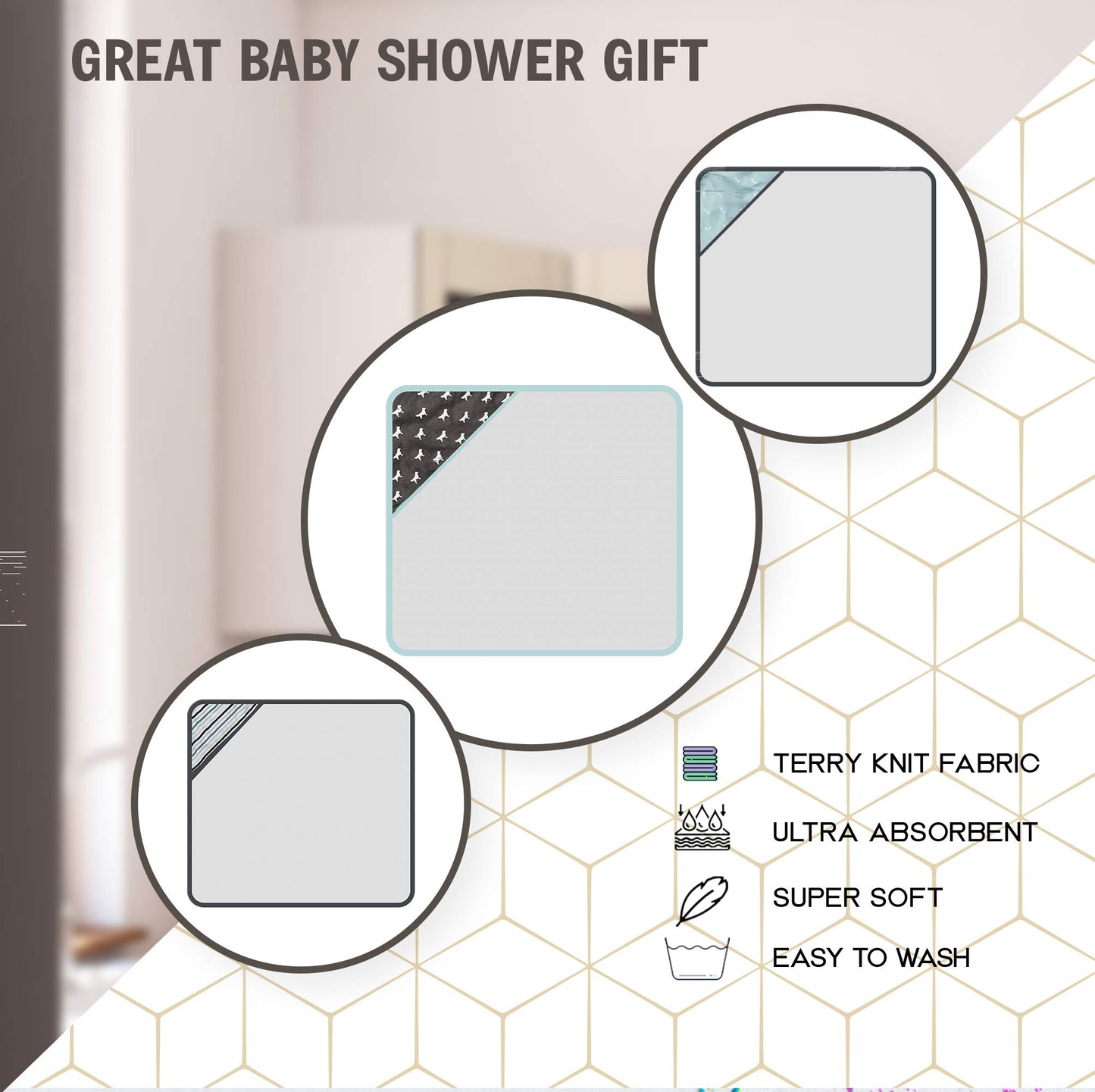 Modern Baby 3 Pack Hooded Baby Towels Set For Newborn & Infant Boys & Girls Baby Bath Towels