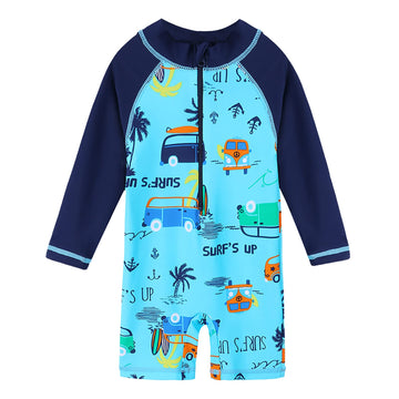 Huaaniue Baby/Toddler Boy Swimsuit Rashguard Swimwear Long Sleeve One-Piece Car 0-6 Months