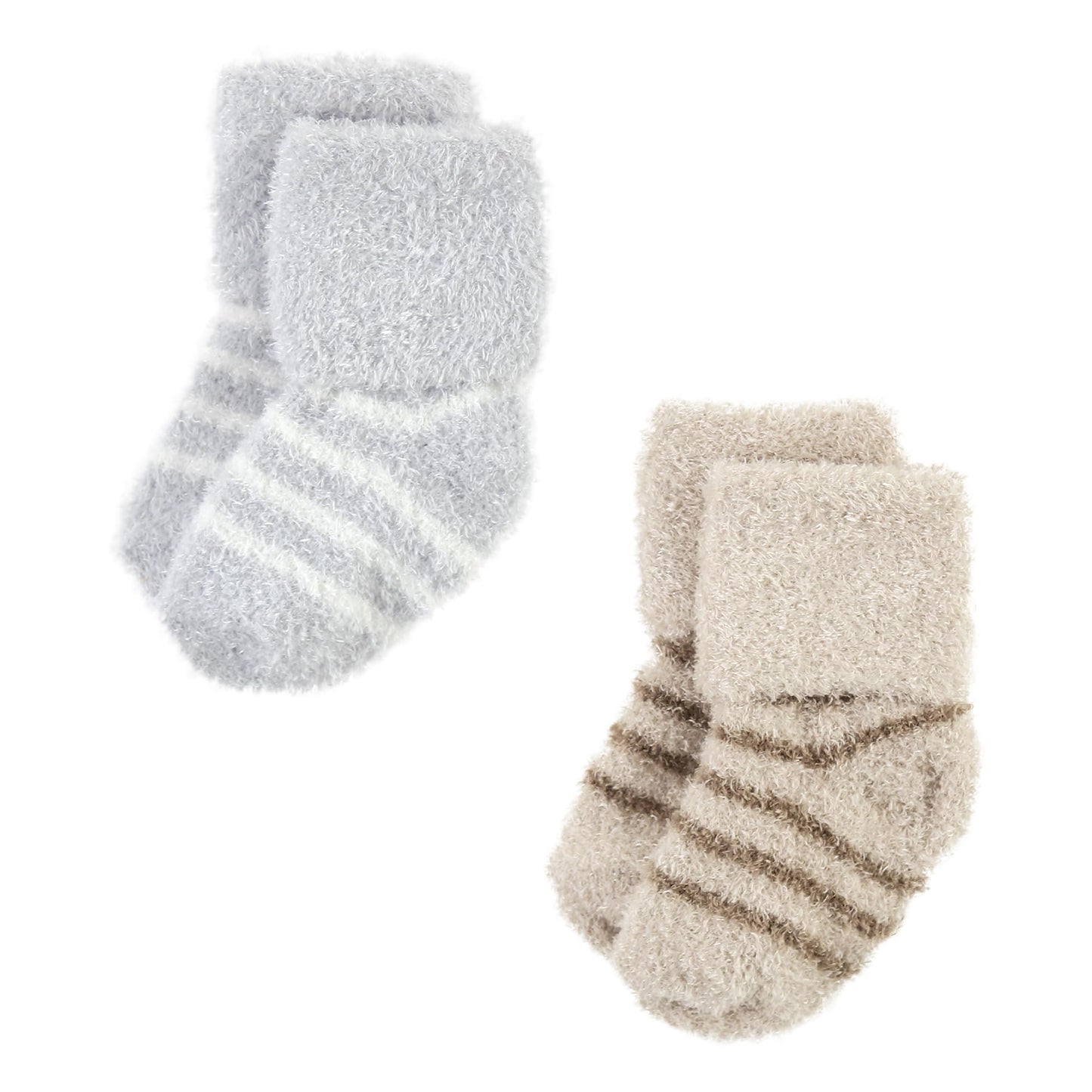 Hudson Baby Unisex Baby Cotton Rich Newborn And Terry Socks, Gray Taupe Stripe, 6-12 Months