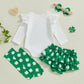 Beqeuewll Baby Girl St Patricks Outfit Letter Print Long Sleeve Romper Tutu Skirt Headband Set Newborn Baby Girls Clothe (Clover