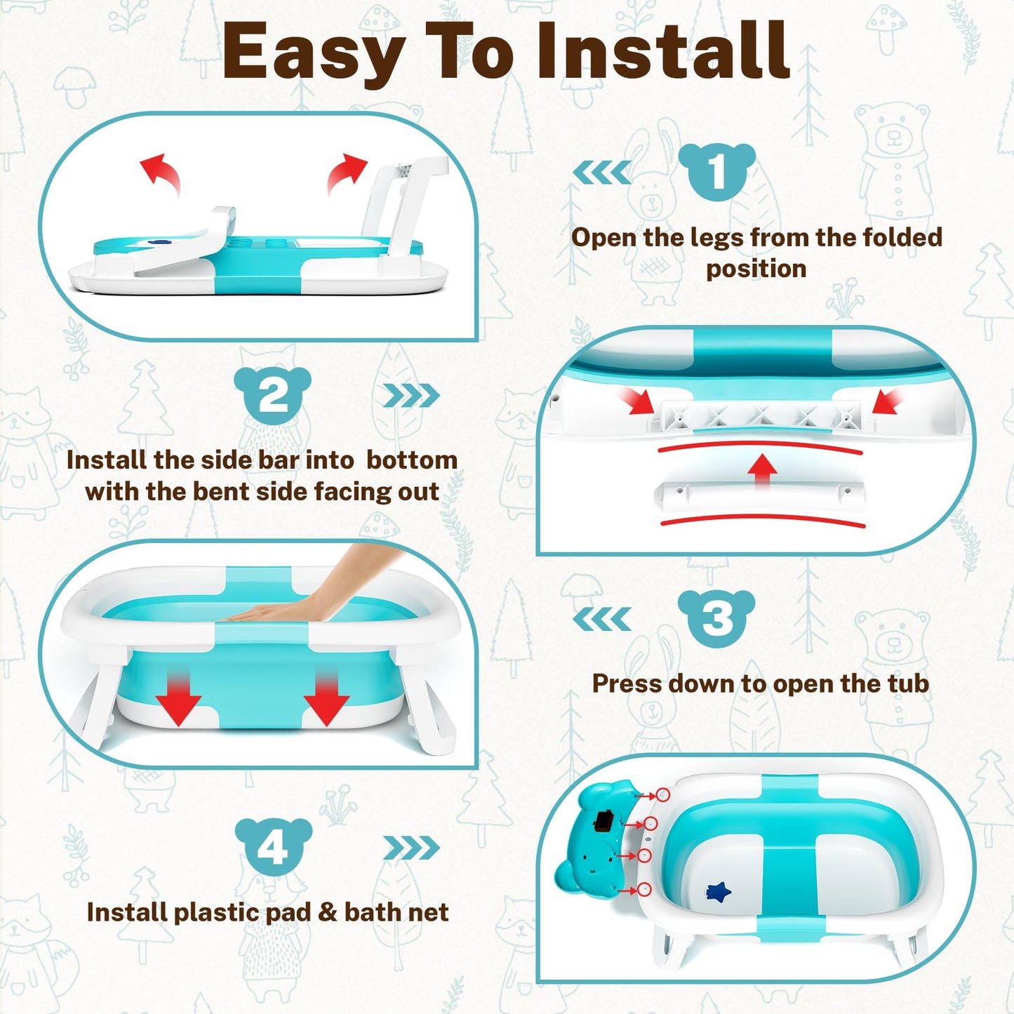 Avidor Baby Bathtub,Collapsible Bathtub For Newborn To Toddler,Durable Essential Infant Bath Tub,Portable Travel Baby Bathtub Wi