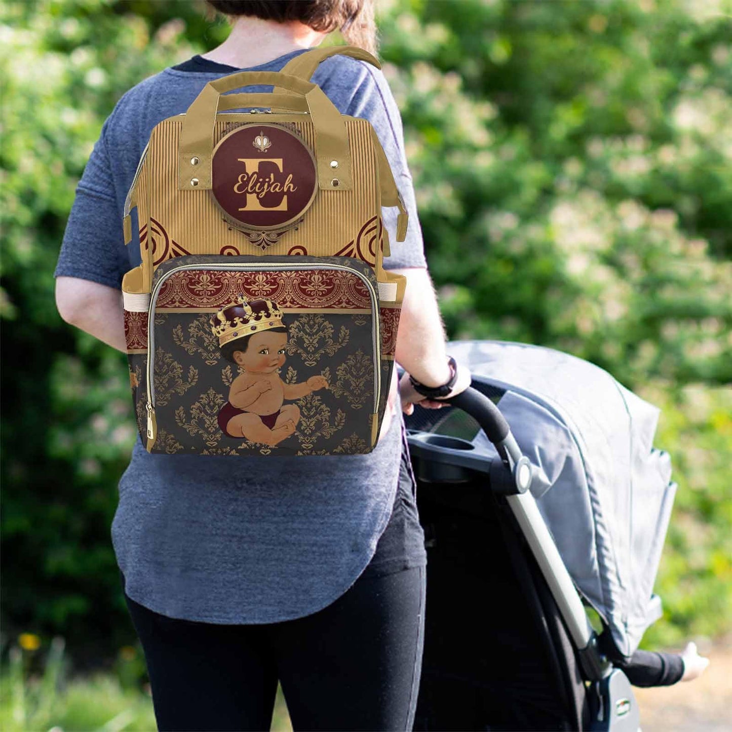 M Yescustom Personalized Diaper Bag, Vintage Custom Brown Crown Prince Diaper Bag With Name, Waterproof Diaper Bag Backpack Momm