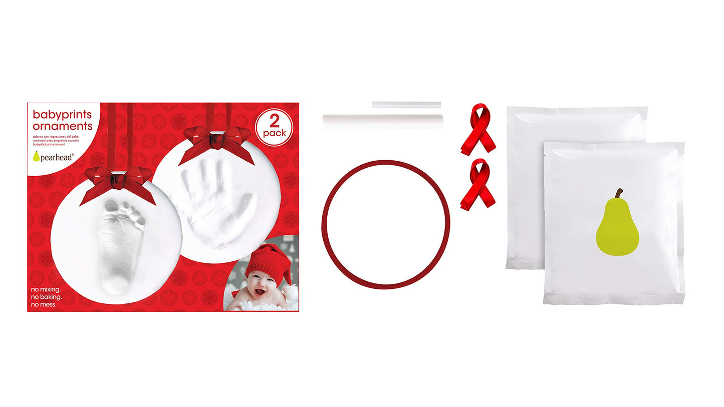 Pearhead Babyprints Babys First Handprint or Footprint Ornament Kit, Easy No-Bake DIY Clay Impression Kit, Christmas Baby Gift,