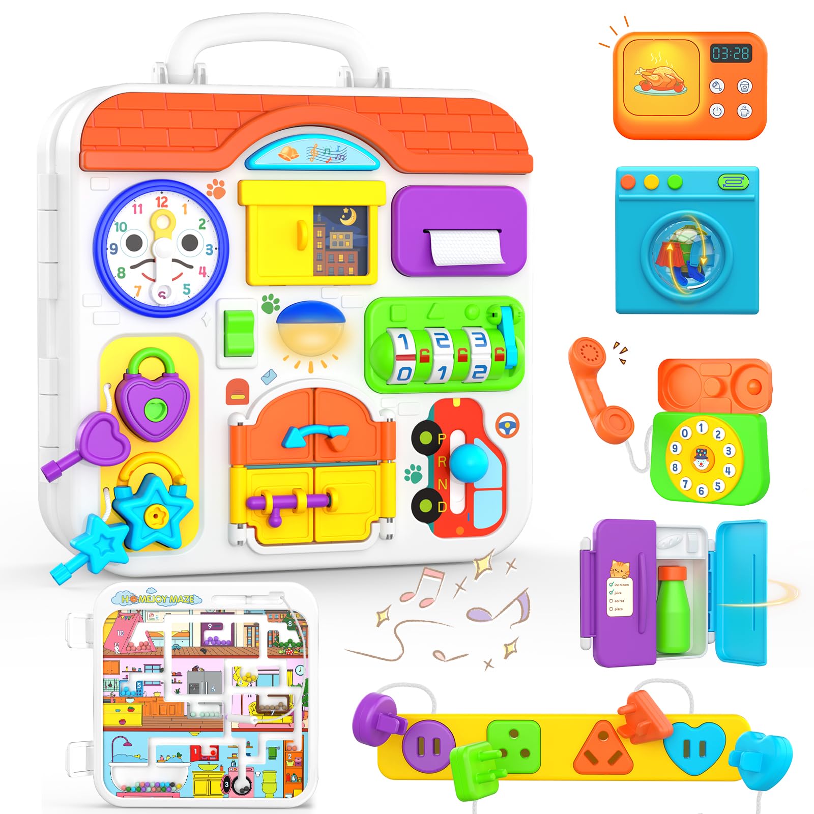Montessori Toys for 1-2 Year Old Boy Girl, 15-in-1 Musical Busy Board, Birthday Gifts for 1 Year Old Boy, Educational Toy for 1+