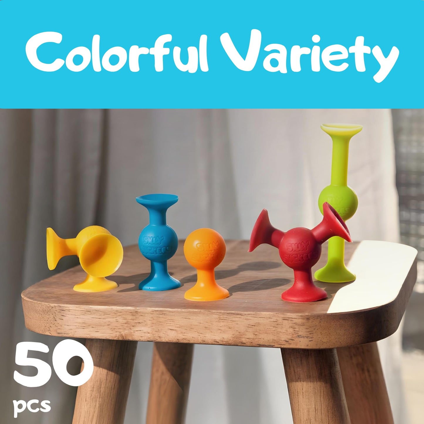 Silly Suckers Suction Toys 50 Pcs | Building Toys | Smooth Soft Edges | Montessori Toys | Toddler Toys | Sensory Toys | Bath Toy