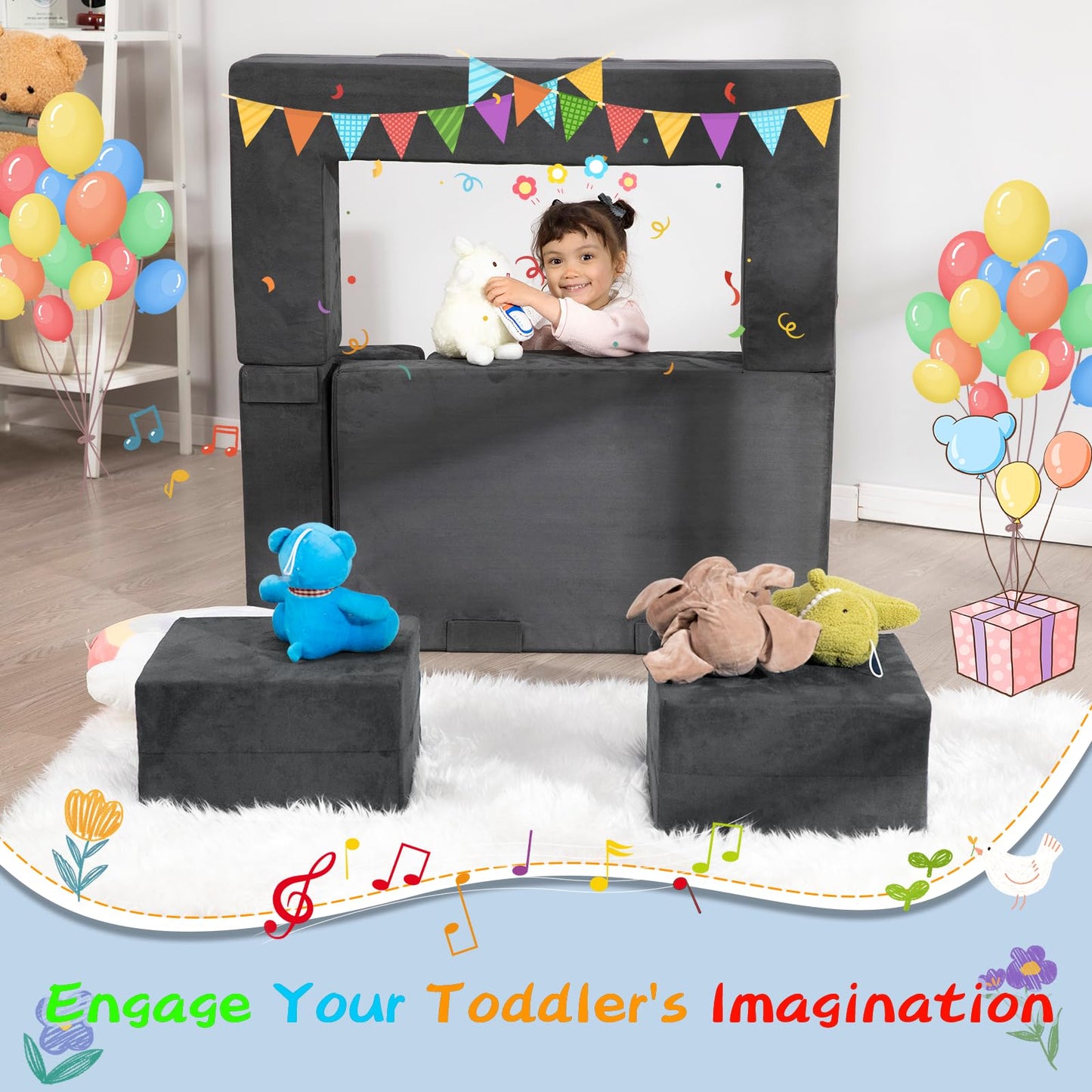 Moozhealth Modular Kids Couch,Toddlers Convertible Climbing Play Couch Sofa And Imaginative Furniture Foldable Floor Cushion Wit