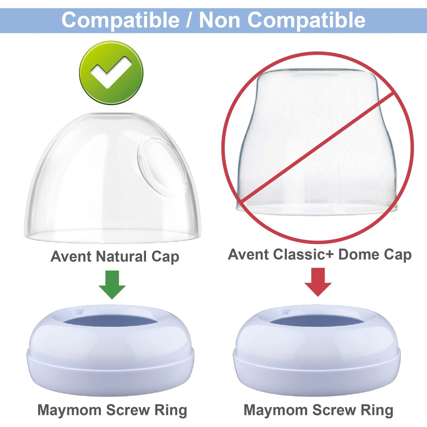 Maymom Dome Caps, Screw Rings, Sealing Discs Compatible with Avent Natural Bottles, Avent PP Bottles or Natural; No Nipple Inclu