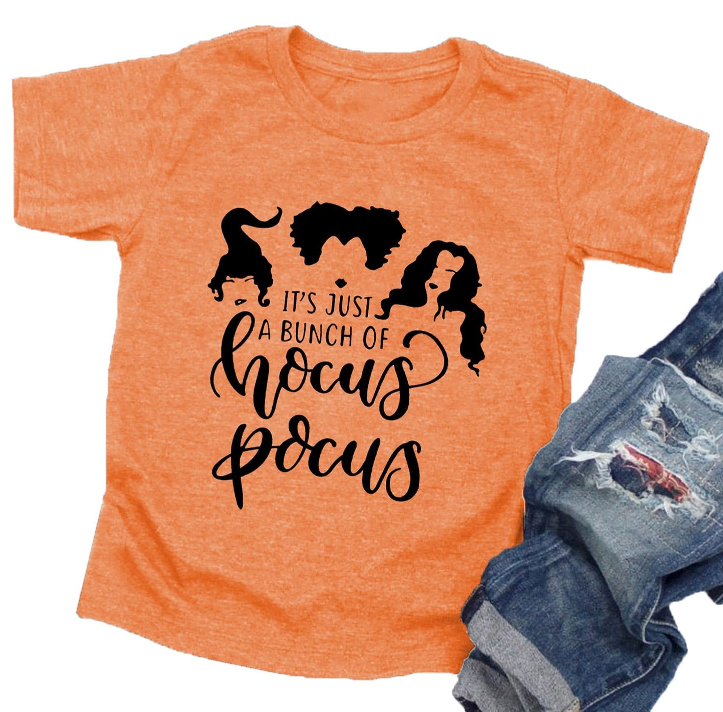 Lazychild It'S Just A Bunch Of Hocus Pocus Halloween T Shirt Toddler Boys Girls Sanderson Sister Graphic Tee Shirts(Orange,110)