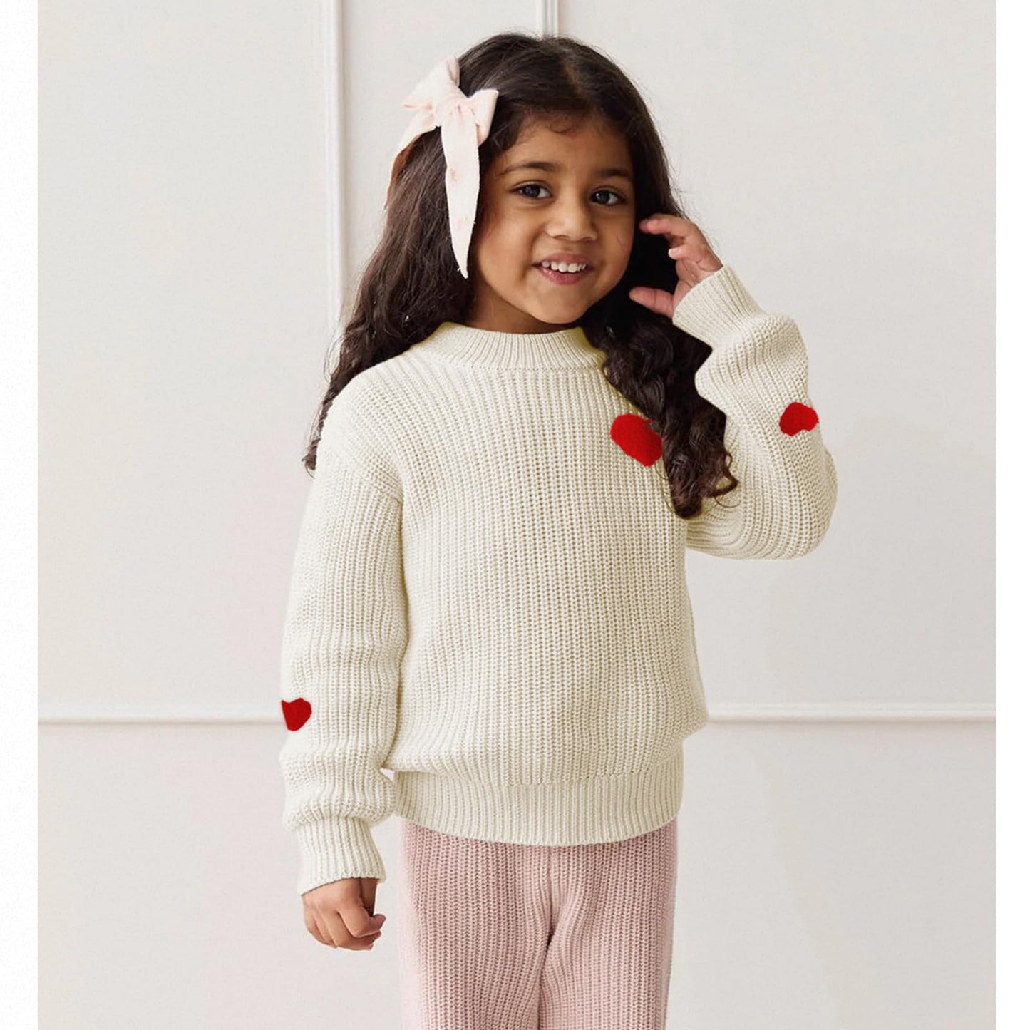 Boutikome Valentines Day Sweater Toddler Baby Girl Boy Heart Shirts Embroidery Knit Tops Spring Clothes Warm Winter Pullover(Whi