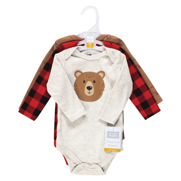 Hudson Baby Unisex Baby Cotton Long-Sleeve Bodysuits, Brown Bear 3-Pack, Newborn
