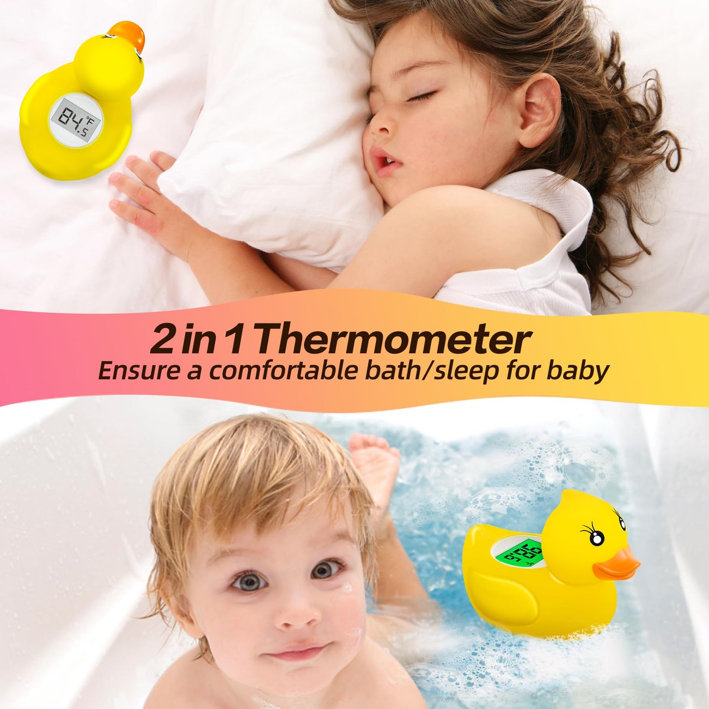 Pircaath Baby Bath Thermometer Newborn, Bpa-Free Safety Digital Bath Tub Thermometer With Temperature Alarm & Backlit Display, D
