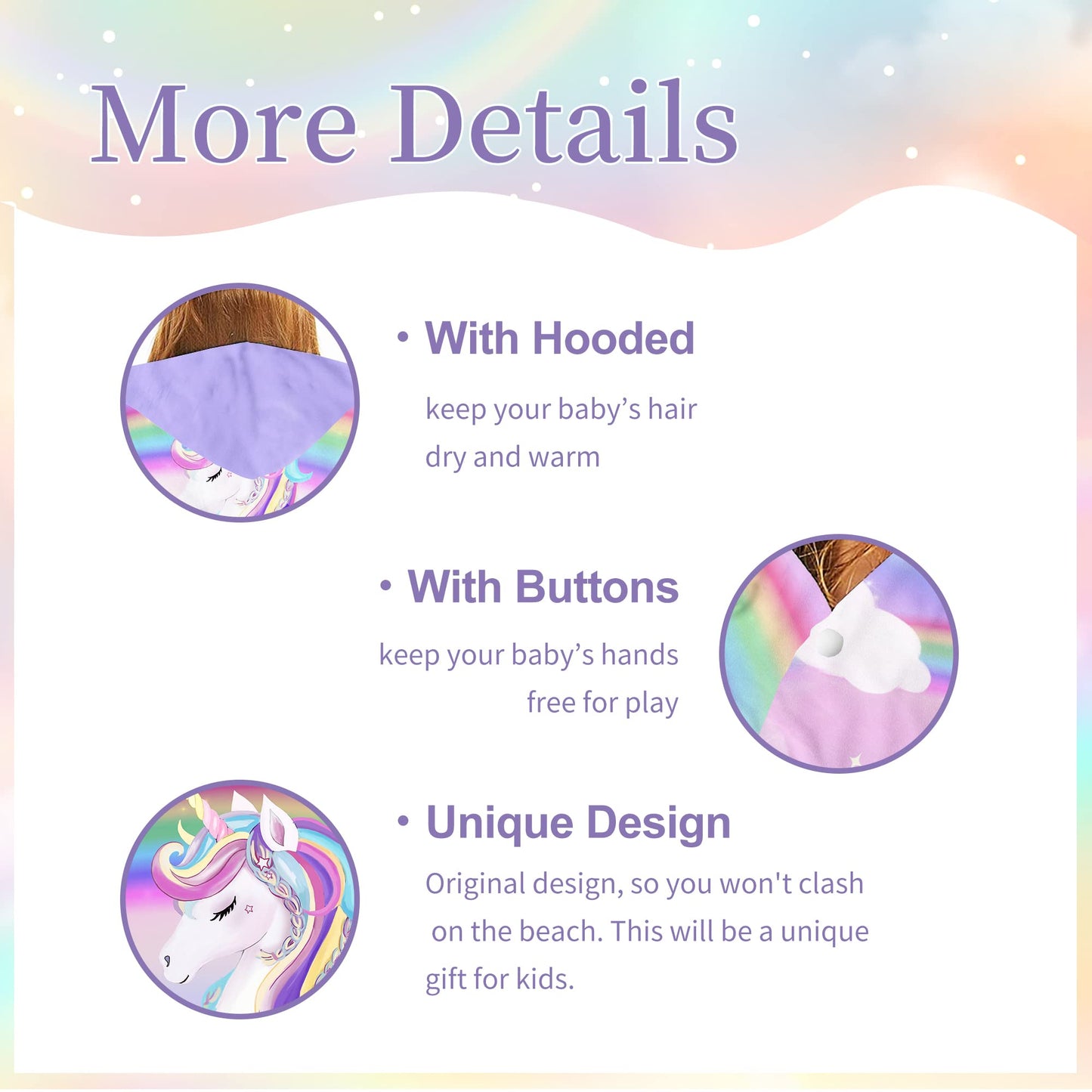 Unicorn Hooded Towel, Unicorn Beach Towel, Unicorn Towel For Girls 30' X 50', Pink Rainbow Microfiber Absorbent Quick Dry Bath