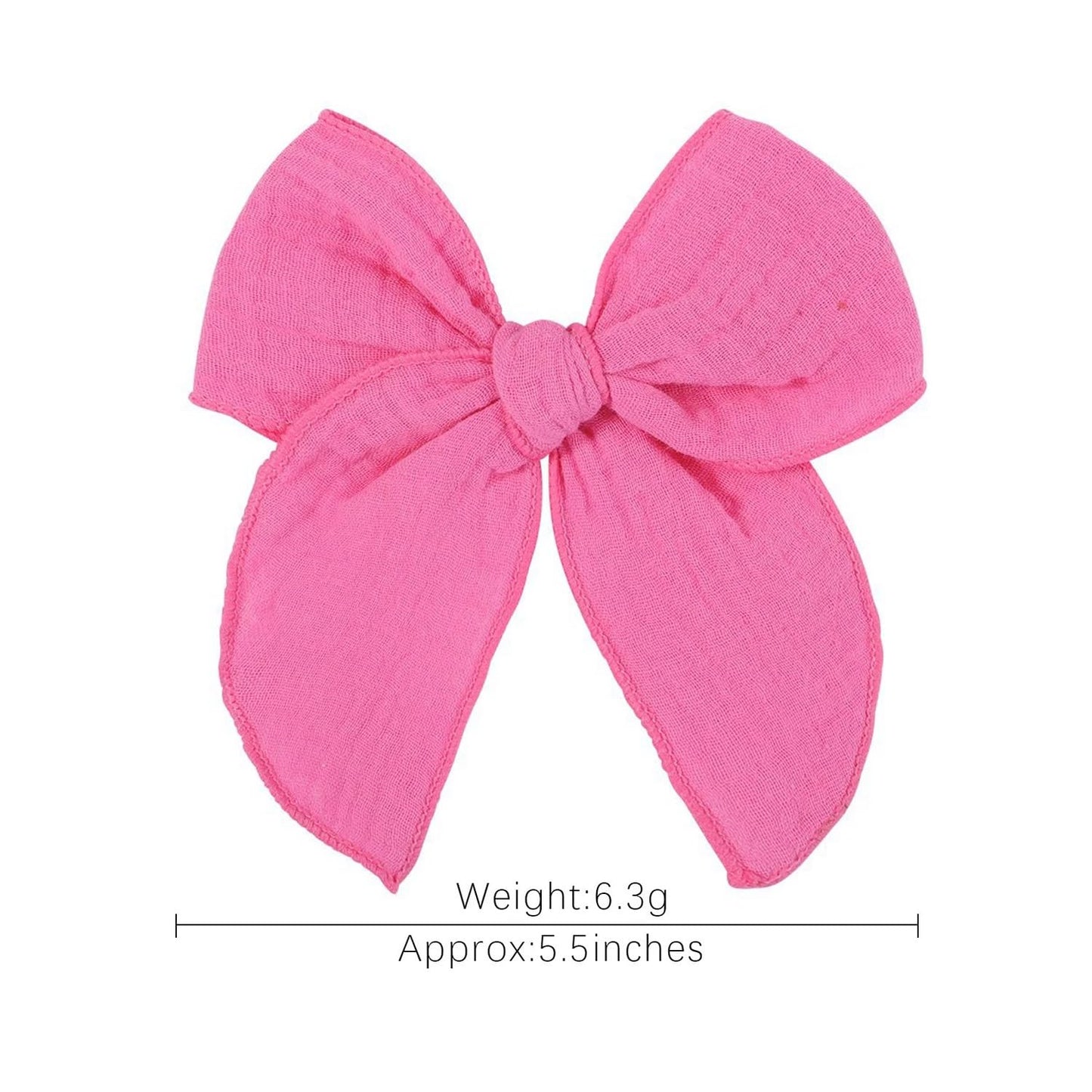 5.5 Inch Hot Pink Fable Hair Bow: Handmade Linen Cotton Hair Clip For Girls - 1 Pcs