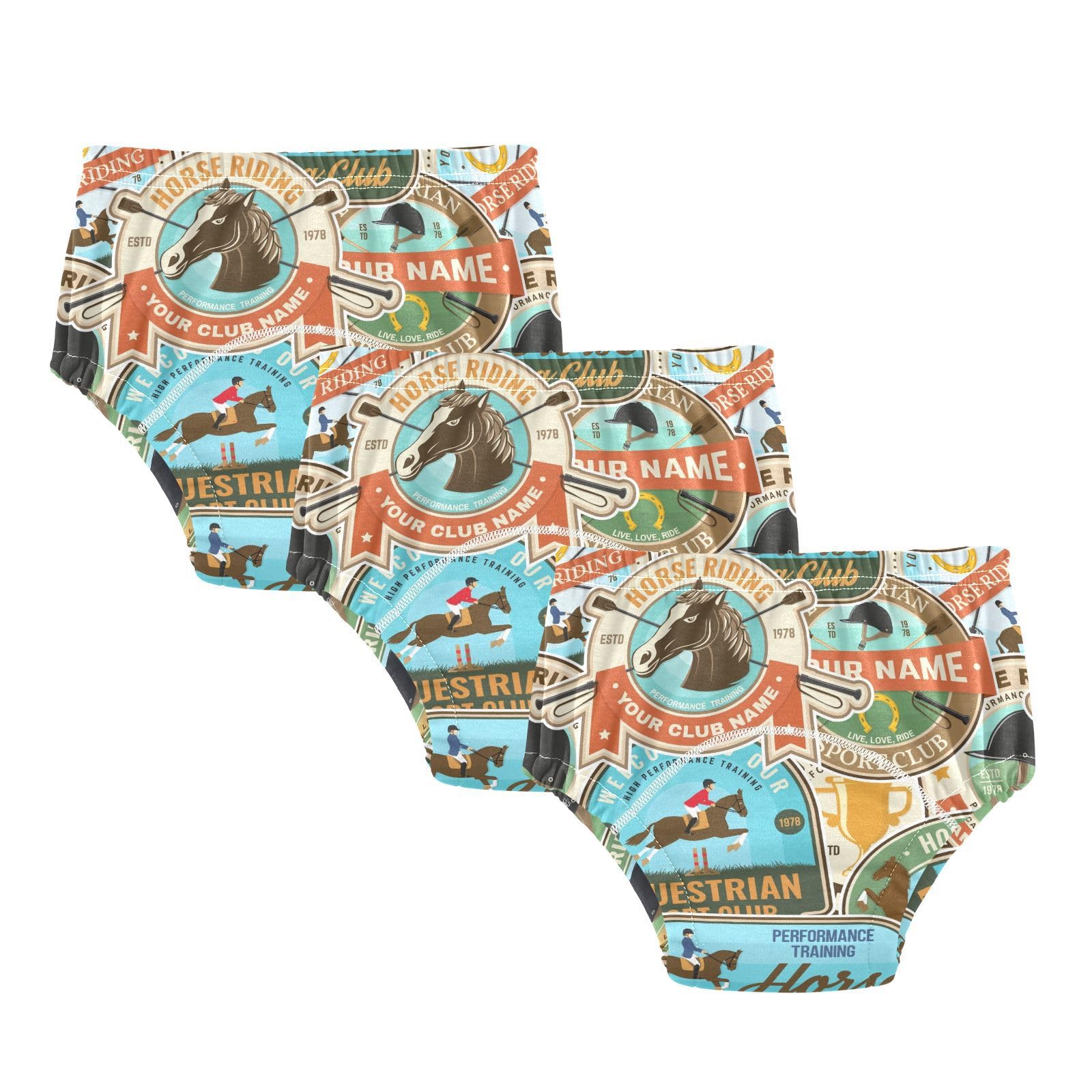 WIFIU Toddler Potty Training Pants Horse Riding Patches Pattern Print, Cotton Soft Training Underwear for Baby Girls Boys Multic