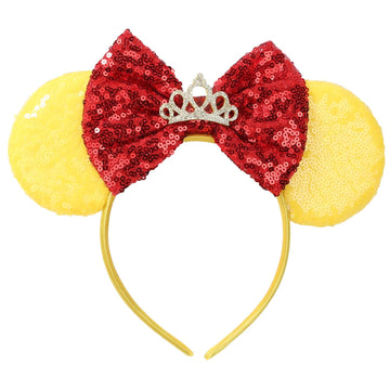 Razko Sparkle Minnie Ears Headband - Yellow-Red Bow - One Size Fits All - Hairband Or Minnie Ears Headband For Party, Disney Tri